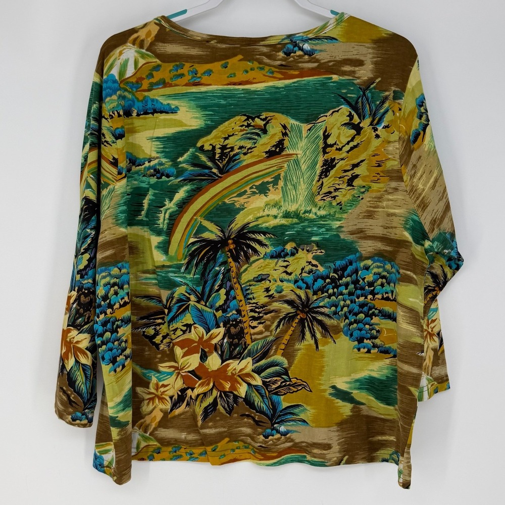 Take Two Top Women XXL Multicolor Tropical Rainbow Sequin Beaded Cotton Art Wear - Picture 2 of 6
